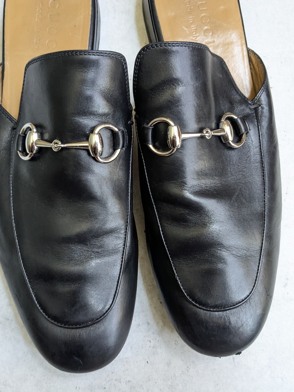 Gucci Men’s Black Leather Horsebit Loafer Mules Men US 8.5 Slip Ons - Picture 2 of 16